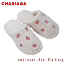 Slippers Ladies Home Anti-slip Flat Shoes Winter Cute Cotton Slides Warm Fruit Cherry Women Plush