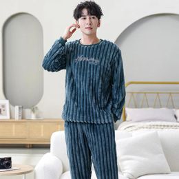 Men's Sleepwear Pyjamas Warm Flannel Autumn Winter Pyjamas Male Homme Pijama Long-Sleeve Thick Coral Velvet Lounge Sleep Set 3XL