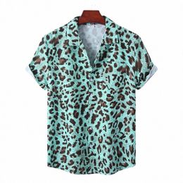 camisa hawaiana de manga corta c estampado de leopardo 3D para hombre, blusa c botes Aloha y solapa, informale, alla moda, Verano z7Oa#