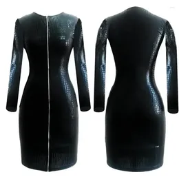 Casual Dresses Women PVC Bandage Dress Ladies Latex Leather Sexy Party Bodycon Women's Wet Look Clubwear Knee-length Snake Black