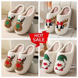 Comfortable Home Cute Cartoon Santa Claus Couples GAI Designer Elk Lovely Thick Plush Unisex Winter White slippers Cream slides womens mens bigsize