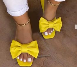 Slippers Slippers Spring/Summer 2018 New Outdoor Plain Bow Anti slip Beac Womens Casual Full Size Fashion Sandals H240326BZBO