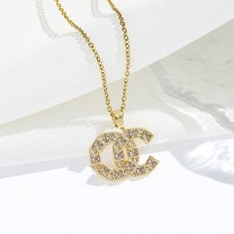 20style Fashion Designer Brand C - Double Letter Pendant Necklaces Chain Gold Plated Crysatl Rhinestone Sweater Newklace for Women Wedding Jewerlry Accessories