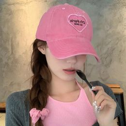 Ball Caps Women Sweet Heart Washed Cotton Lettes Baseball Cap Y2K Korean Snapback Sun Visor Hat Casual Outdoor Sports Dad Trucker Hats