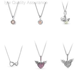 Designer pandoras necklace Pan Family S925 Silver Dense Inlaid Angel Wings Love Necklace Fluorescent Bee Secret Language Pendant Collar Chain