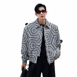noymei Korean Style Vintage Printing Handsome Zipper Fi All-match Men's Jacket Autumn 2024 New Male Coat Chic Loose WA2676 Q7ye#