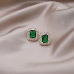 Stud Earrings France Design Fashion Jewelry 14K Gold Plated Green Zircon Block Elegant Women's Party Accessories