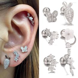 Stud Earrings 1PC Ear Piercing Earring For Women CZ Zircon Flower Butterfly Tragus Cartilage Jewellery Accessories Gift