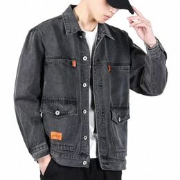 jeans Coat for Men Cargo Gray Japanese Denim Jackets Man Wide Shoulders Clothing One Piece Low Cost Winter Outerwear Large Size S1kw#