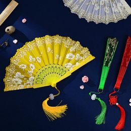 Decorative Figurines Art Craft Gift Chinese Style Folding Fan Hand Gold Powder Plastic Dance Wedding Party Handheld Vintage