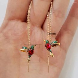 Party Decoration Women's Dangle Earrings Fashionable Wing Spreading Zircon Hummingbird Long Pendant Earchain Lady Jewelry Spread