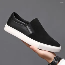 Casual Shoes Men's Cow Suede Leather Slip-on Driving Shoe Black Tide Flats Platform Loafers Breathable Summer Slippers Footwear