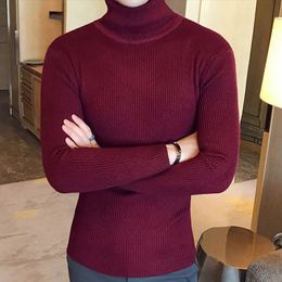 Men Luxury High Neck Thick Sweaters Turtleneck Man Sweater Slim Fit Pullover Knitwear Male Double collar 004