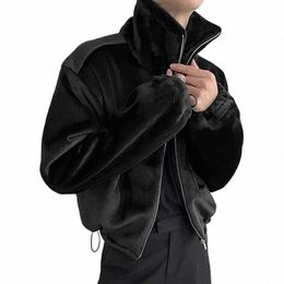 2023 Men's Jackets Plush Solid Color Lapel Zipper Lg Sleeve Fi Male Coats Streetwear Fleece Casual Jackets S-5XL INCERUN d8hL#