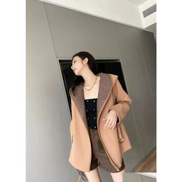 Women'S Wool & Blends Womens Coat Designer Jackets Windbreaker Fashion Hooded Cloak Letters Style With Belt Slim Lady Outfit Jacket Wo Dhswb