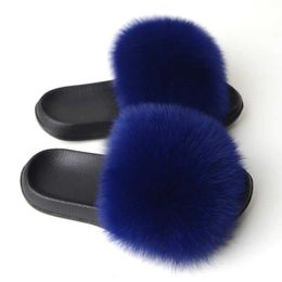 Slippers Slippers Fur Summer Womens Real Fox Slides Ome Furry Flat Sandals Non slip Fluffy Flip Cap Cute Plus Soes H2403266TRF