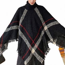 2024 Primavera Autunno Scialle da uomo Lady lavorato a maglia Wrap Plaid Pullover Mantello Maglione dolcevita allentato Autunno Inverno Pcho Capes y6yj #