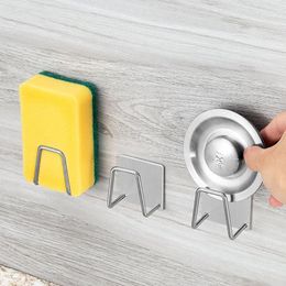 Kitchen Storage Sink Sponges Drain Drying Rack No Drilling Stainless Steel Holders Self Adhesive Hook Hanger Accessories