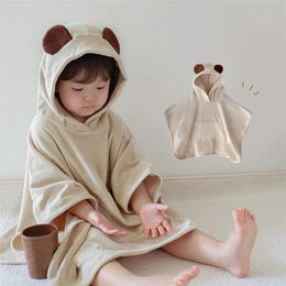 Ins Korean Baby Cute Cotton Hooded Bath Towels Kids Cloak Bathrobe Soft Wrap Blanket for Infants born Boys Girls Pyjamas 240325