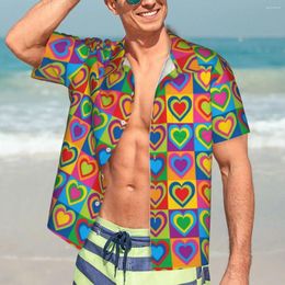 Men's Casual Shirts Art Beach Shirt Hearts Print Hawaiian Male Vintage Blouses Short Sleeve Y2K Street Pattern Clothing