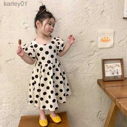 Girl's Dresses Summer Girls Polka Dot Puffy Skirt Crew Neck Bubble Sleeve Dress Casual Elegant Princess Dress Kids Children Costumes 3-8Y yq240327