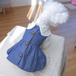 Dog Apparel Dress Shirt Collar For Little Cat Wear Small Puppy Summer Cute Denim Jeans