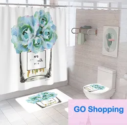 Classic Bathroom Sets Shower Curtain Set Waterproof Washroom Bath Curtains Lid Toilet Cover Mat NonSlip Pedestal Wholesale