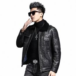 sheep Real Fur Coat Men's Leather Jacket Men Short Composite Leather and Fur Integrated Motorcycle Slim Mens Fur Jackets Winter 77xr#