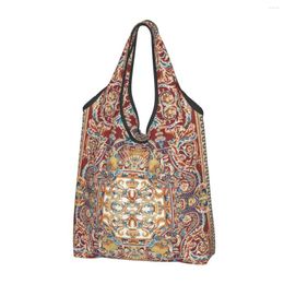 Storage Bags Funny Antique Persian Carpet Shopping Tote Bag Portable Bohemian Rug Ethnic Tribal Style Groceries Shopper Shoulder