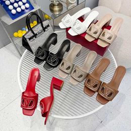 Brand Designer Sandals Women Shoes Leather Slipper High Heel Sandal Classic Flat Slides Beach Slipper Box 7CM heel height