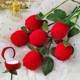 Party Decoration 5/10pcs Creative Rose Flower Ring Box Flocking Flowers Wedding Engagement Valentine Day Gift Rings Jewellery Package Cases