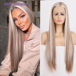 13*2.5 Synthetic Lace Front Wigs For Women Super Long 26Inch Blonde Highlight Ginger Straight Lace Wigs Cosplay party Wigs