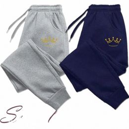 gold Crown Printed Men's Pants Autumn And Winter Fleece Sweatpants Fi Drawstring Casual Male Trousers Jogging Sports Pants y1WI#