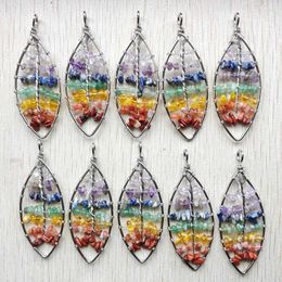 Pendant Necklaces Natural 7 Chakras Stone Horse Eye Shape Tree Of Life Wire Wrapped Pendants For Jewelry Making Wholesale 10pcs/lot
