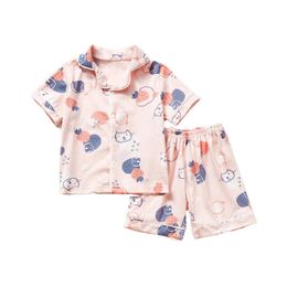 Children Cotton Pyjamas Summer Cartoon Printed 2 Pieces Set Short Sleeve Top with Shorts Toddler Baby Boy Girls Sleepwear Sets 240325
