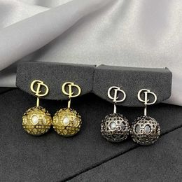 D Family Earrings Spherical Brass Hollow Package Pearl Classic High Grade Silver Needle Personalised Fashion CD Earrings