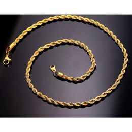 18K Real Gold Plated Stainless Steel Rope Chain Necklace For Men Gold Chains Fashion Jewellery Gift Silver Necklace 8607