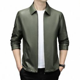autumn New Men's Busin Casual Haining Leather Lapel High-End Korean Fi Versatile Leather Jacket Coat Men a3al#