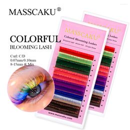 False Eyelashes MASSCAKU Super Matte Colorful Easy Fanning Blooming C/D Curl 8mm-20mm & Mix Natural Soft Camellia Eyelash Extensions