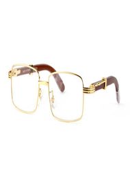 France designer full metal frame plain glasses wood legs buffalo horn glasses for men lunettes de soleil wood bamboo carving eyewe1486556