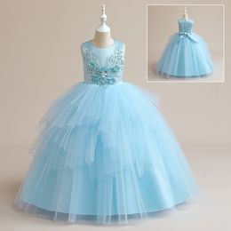 Lovely Sky Blue Jewel Applique Girl's Pageant Dresses Flower Girl Dresses Girl's Birthday/Party Dresses Girls Everyday Skirts Kids' Wear SZ 2-10 D327222