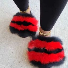 Slippers Slippers Newly Arrived Girl Luxury Fluffy Fur Slide for Womens Indoor Warmth Flip Cover Women Amazing Wholesale Heat H240326Y260