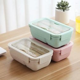 Dinnerware 850/1100ML Wheat Straw Lunch Box Bento Microwave Oven Students With Lid Canteen Simple Rectangular Portable