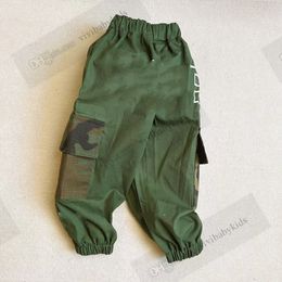 Fashion Kids letter printed trouser boys camouflage pocket sports pants 2024 spring children elastic ribs ankler casual trousers Z7357