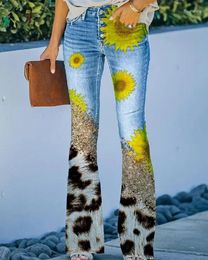 Women's Jeans Four Seasons Slim Fit Spicy Girl Sexy Trend Fashion Large Flare Pants 3D Printing Casual Small British Style