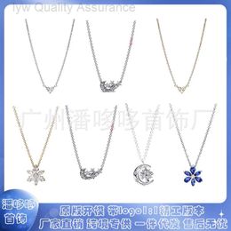 Designer pandoras necklace Pan Jiaduola 925 White Copper Plated Silver Snowflake Moon Style Personalized Collarbone Chain Versatile Basic Chain Necklace Female