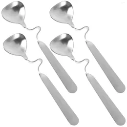 Coffee Scoops 4 Pcs Honey Mixing Spoon Long Handle Spoons Food Grade For Stainless Steel Silver Iced Tea Curving Premium