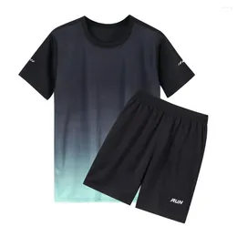 Men's Tracksuits Breathable Fitness Outfit Quick-drying T-shirt Shorts Set Casual Sport With O-neck Short Sleeve Tops Elastic