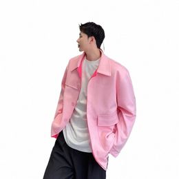 2022 Autumn Korean style simple Pink jackets men casual loose solid Colour Lapel jacket men,M-XL 82QM#