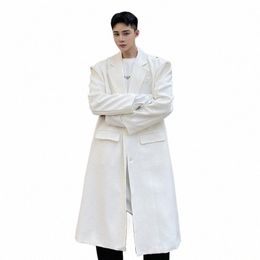 noymei 2024 New Simple Solid Colour Lg Coat Men's Shoulder Buckle Design Trench Fi Turn-down Collar Temperament WA641 k5WO#